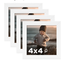 KINLINK 4x4 Picture Frame White Set of 4, Wooden Square Photo Frames with Plexiglass for 4x4 without Mat for Table and Wall Display
