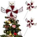 2 x 17" Large Peppermint Twist Decorations Set of 2 Velvet Lollipop Picks with Glitter Sequins Owl Wings Bows Swirl Candy Cane Ornaments for Christmas Tree Topper Stems Candy-Themed Home Decor (Red White)
