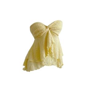 RoseSeek Women's Twist Knot Ruffle Layered Tube Top Sleeveless Strapless Tops Asymmetrical Bandeau Yellow Large