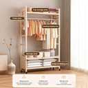 Freestanding Garment Rack, Portable Clothing Rack with Wheels and 4 Hooks, Rolling Organizer for Hanging Clothes and Storage, Wardrobe Shelves for Bedroom Living Room Home (Milky white, 100CM)