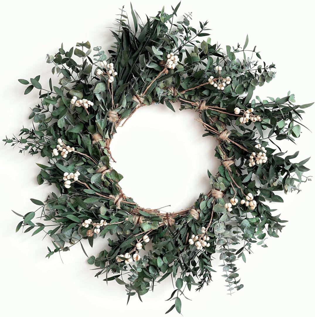 18'' Nature Eucalyptus Wreath - for Front Door, Porch, Window - Home & Farmhouse Decor - Suitable for Spring, Summer, Fall, All Seasons