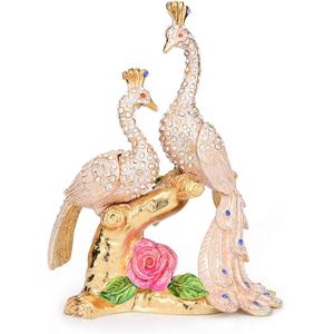 White Peacock Trinket Box Hinged Hand Painted Ornaments Decorative Unique Gift for Family