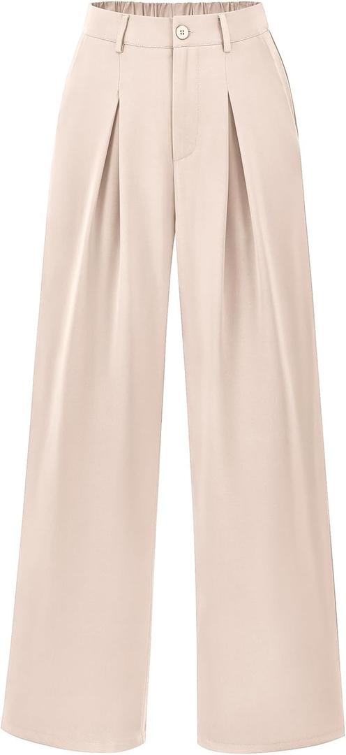 BTFBM Women High Waist Palazzo Pants Spring 2026 Casual Wide Leg Trousers Loose Work Office Business Suit Pant Pockets (Large, Beige)