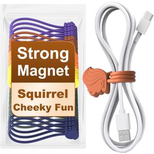 Fun Squirrel Magnetic Cable Ties 24 Pack, Reusable Silicone Cord Organizers for Home & Office, Strong Magnetic Hold, Assorted Colors, Ideal for Cable Management, Novelty Gift