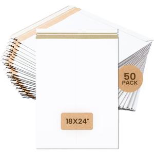 BOX USA Rigid Mailers 18" x 24" (50-Pack) - Cardboard Mailer Envelopes for Oversized Posters, Artwork, Blueprints - Stay Flat