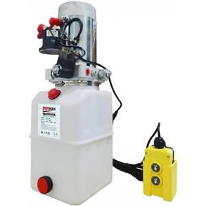 Single Acting Hydraulic Pump 6 Quart Hydraulic Power Unit 12V DC Hydraulic Pump (Plastic Oil Reservoir Single Acting 3200 PSI) SAE#6 Connector for Dump Trailer Car Lifting
