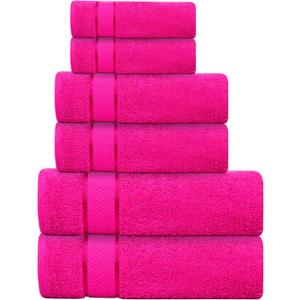 Bath Towels Set -100% Cotton - 2 Bath, 2 Hand & 2 Washcloths - Large, Thick, Fluffy, Absorbent, Quick Dry, Soft & Plush - 6 Piece Luxury Bathroom Towels - Hot Pink/Dark Pink/Fuchsia