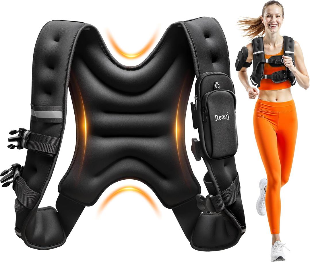 Renoj Weighted Vest for Women Men: 11lb Fixed Weights for Walking, Running, Training, Exercise, Weight Loss - With Reflective Strips and Storage Pocket