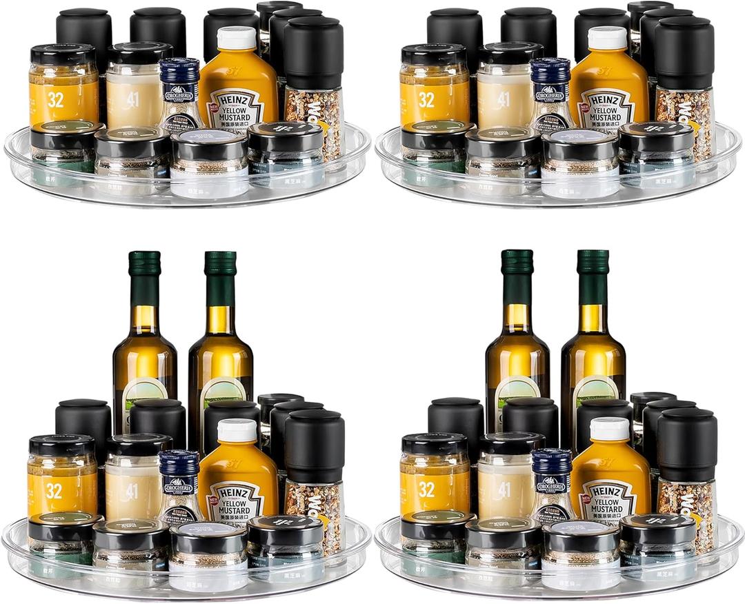vacane 4 Pack Turntable Organizer Non-Skid, Large 13" Cabinet Lazy Susan Clear Turntable Organizer for Pantry Lazy Susan Organizer, Storage Containers for Kitchen, Countertop (13 Inch)