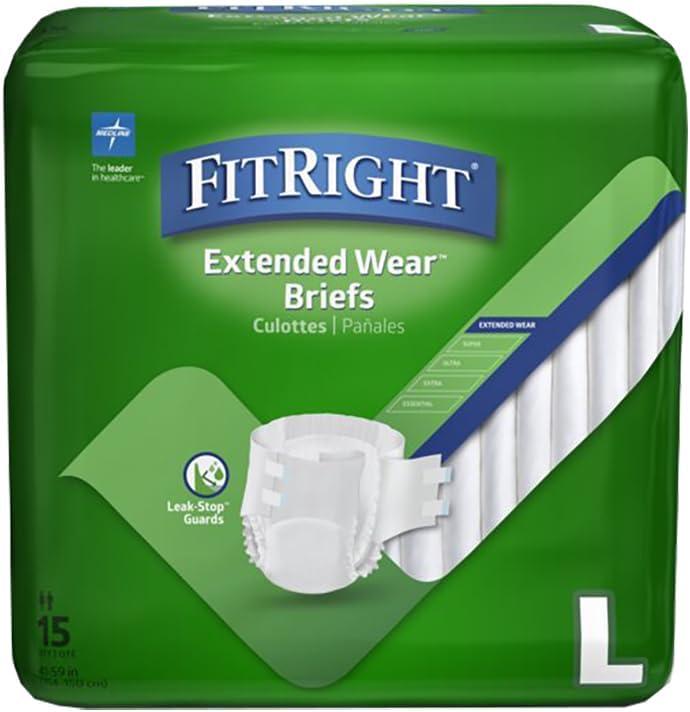 FitRight Extended Wear Overnight Adult Briefs with Tabs, Maximum Absorbency Adult Diapers, Large (15 Count)