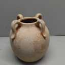 Handemade Large Round Ceramic Vase,8" Farmhouse Rustic Vase with 4 Handles