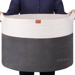 Extra Large Laundry Basket toy storage 22"X22"X14" blanket basket Cotton Rope Woven Baskets with Handles for Living Room (Grey/Beige) XXXL