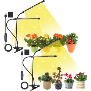 Grow Lights for Indoor Plants,Plant Lights 80 LED Lamps with Full Spectrum,10 Dimmable Level, 3/9/12H Timer,3 Switch Modes, Adjustable Gooseneck (2 Tubes 2 Pack)