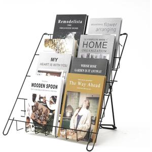 Wire Magazine Rack with 4 Open Tiers Book Signing Rack Tabletop Display Stand Holds Both Magazines and Brochures Display Rack Wire - Black