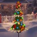 LIGHTSHINE Metal Christmas Tree with Solar Led Lights and Various Metal Xmas Ornaments, Outdoor Solar Christmas Decorations, Outdoor Iron Christmas Decor for Yard, Garden, Porch (Multicolor)
