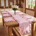 Patelai 7 Sets Pink Ruffled Place Mats & Table Runner 17" Scalloped Place Mats 118" x 14" Long Ruffled Table Runner Romantic Farmhouse Cotton Tables Decor for Dining Room Kitchen Baby Shower Wedding