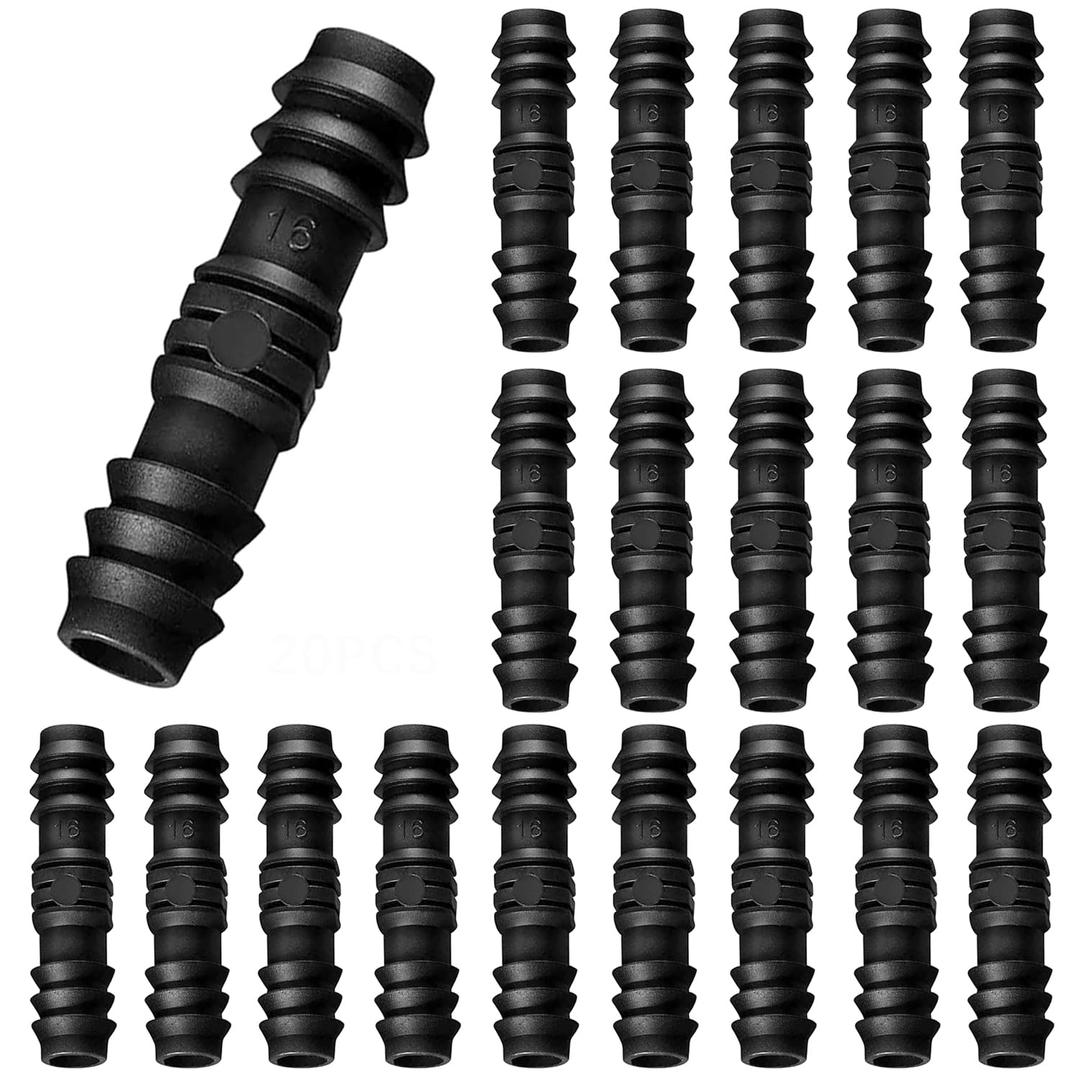 20 PCS Drip Irrigation Fittings Kits Barbed Coupling Connectors Drip Line Coupler Connector, Fits for Most 1/2 Inch PE Pipe or O.D. 16mm Drip Tubing in Irrigation Sprinkler System
