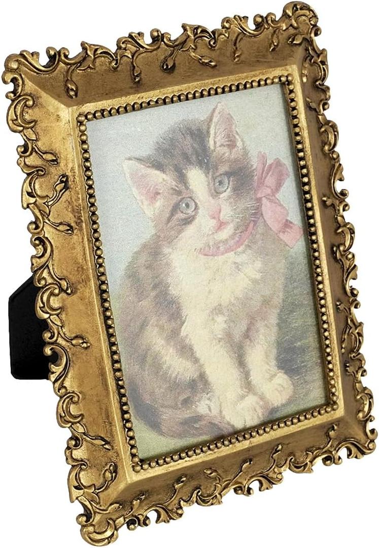 Vintage Picture Frame 3.5x5 Gold Metal Natural Flower Vines with Real Glass, Vintage Metal Photo Frame for Tabletop Desktop Ornate Vintage Picture Frame Home Decor Gift