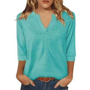 Scgirl Womens 3/4 Sleeve V Neck T-Shirts Summer Casual Tunic Tops Basic Tees Outfit Green XL