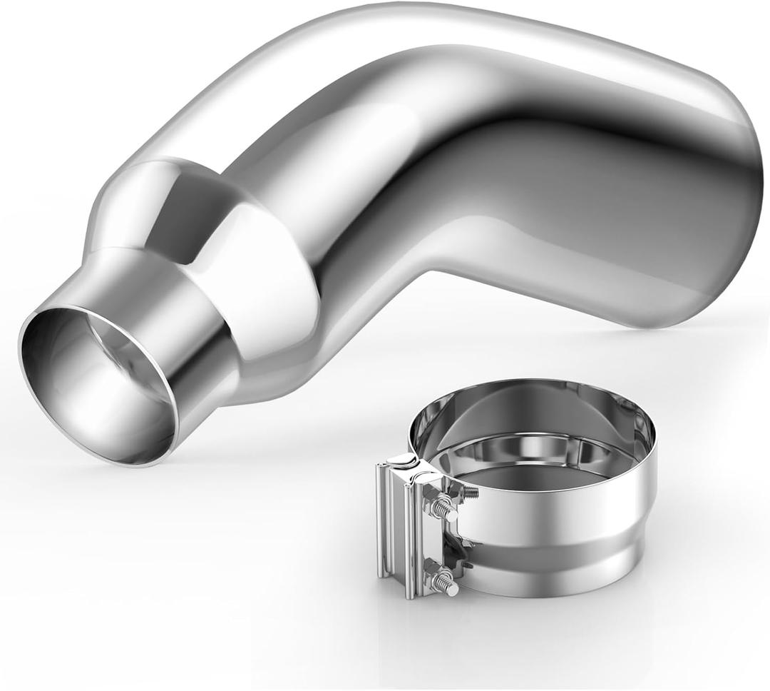 5 inch Diesel Exhaust, Exhaust Pipe Tip Elbow with a Clamp. 5'' Inlet 8'' Outlet 23'' Long chrome exhaust tips