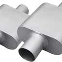 Universal 2.5" (ID) Inlet 2.5" (ID) Outlet Single Chamber Muffler - 13" Total Length (7x9x4 in Body), Aluminum Coated Exhaust with Internal Baffle to Produce Aggressive Deep Sound (2 Pack)