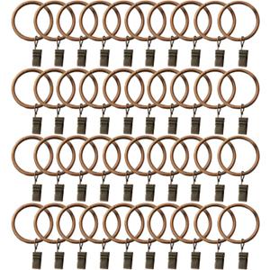 40-Pack Copper Metal Curtain Rings with Clips (1.5")