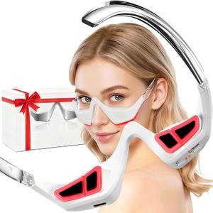 Under Eye Red Light Therapy Device with Glasses Strap, Red Light Therapy Glasses with Microcurrent, Light-Weight Eye Massager, Red Light Therapy for Eyes Bags,Dark Circles, Eye Fatigue, Puffiness