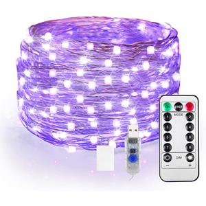 OMIKA 40ft LED UV Black Light, 120 Units 2835 LED UV Lamp Beads 8 Modes Flexible Blacklight Fixtures Fairy String Lights with Remote for Party Stage Lighting Body Paint Halloween Decor (40ft usb+plug)
