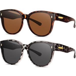 Polarized Fit Over Glasses Sunglasses for Women Stylish Oversized Cover Round UV400 Cat Eye Shades for go out Driving