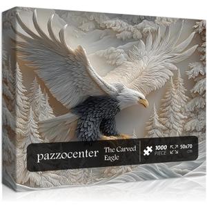 The Carved Eagle Jigsaw Puzzle 1000 Pieces, Majestic Bald Eagle Bird Puzzles for Adults,White Forest Art Nature Puzzle Animal, Unique Challenging Impossible Hard Puzzles
