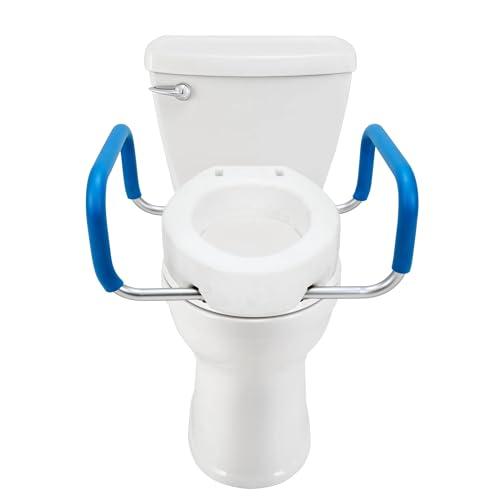 Heavy Duty Elongated Toilet Seat Riser, Easy to Install - 3.5" Lift - 300 lbs Capacity, Premium Padded Support Handles