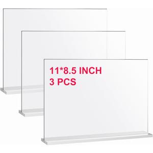 Clear Acrylic Sign Stands 11 x 8.5 Inch - 3 Pack Double-Sided Display for Restaurants, Office, Home, Store