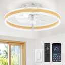 LEDIARY Ceiling Fans with Lights and Remote, 20'' Low Profile Ceiling Fan with Light, 3000-6000K Dimmable Fandelier Ceiling Fans, Modern Flush Mount Fan Light for Bedroom with 6 Wind Speeds-Wood Grain