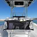 Boat Storage Bag with 3 Divisions, Adjustable Organizer, Mesh Tackle & Life Jacket Holder, Suspended Net for Leaning Post (32 INCH)