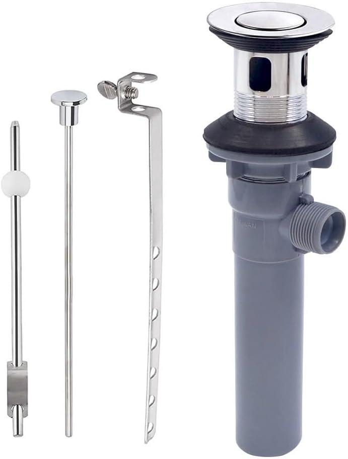 Pop-up Sink Drain Stopper with Lift Rod - Universal Bathroom Sink Drain Kit for Lavatory & Vanity Sink with Overflow, Fit Most US Drains (Chrome)