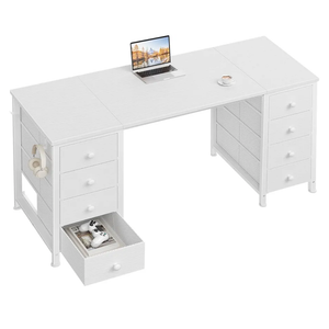 White Computer Desk with Drawers on Both Sides for Home Office, 55 inch Girls Teens Desks with Storage Writing Study Table for Bedroom, Makeup Vanity Desks Without Mirror, 8 Fabric Drawer