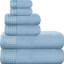 GLAMBURG 100% Cotton Ultra Soft 6 Pack Towel Set, Contains 2 Bath Towels 28x55 Inches, 2 Hand Towels 16x24 Inches & 2 Wash Coths 12x12 Inches, Compact Absorbent Lightweight & Quickdry - Sky Blue (6 Pack Set)