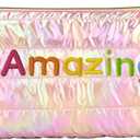 Hiroyuki Iridescent Makeup Bag, Cute Cosmetic Bag, Large Capacity Travel Pouch (Amazing, pink) 2 Pack