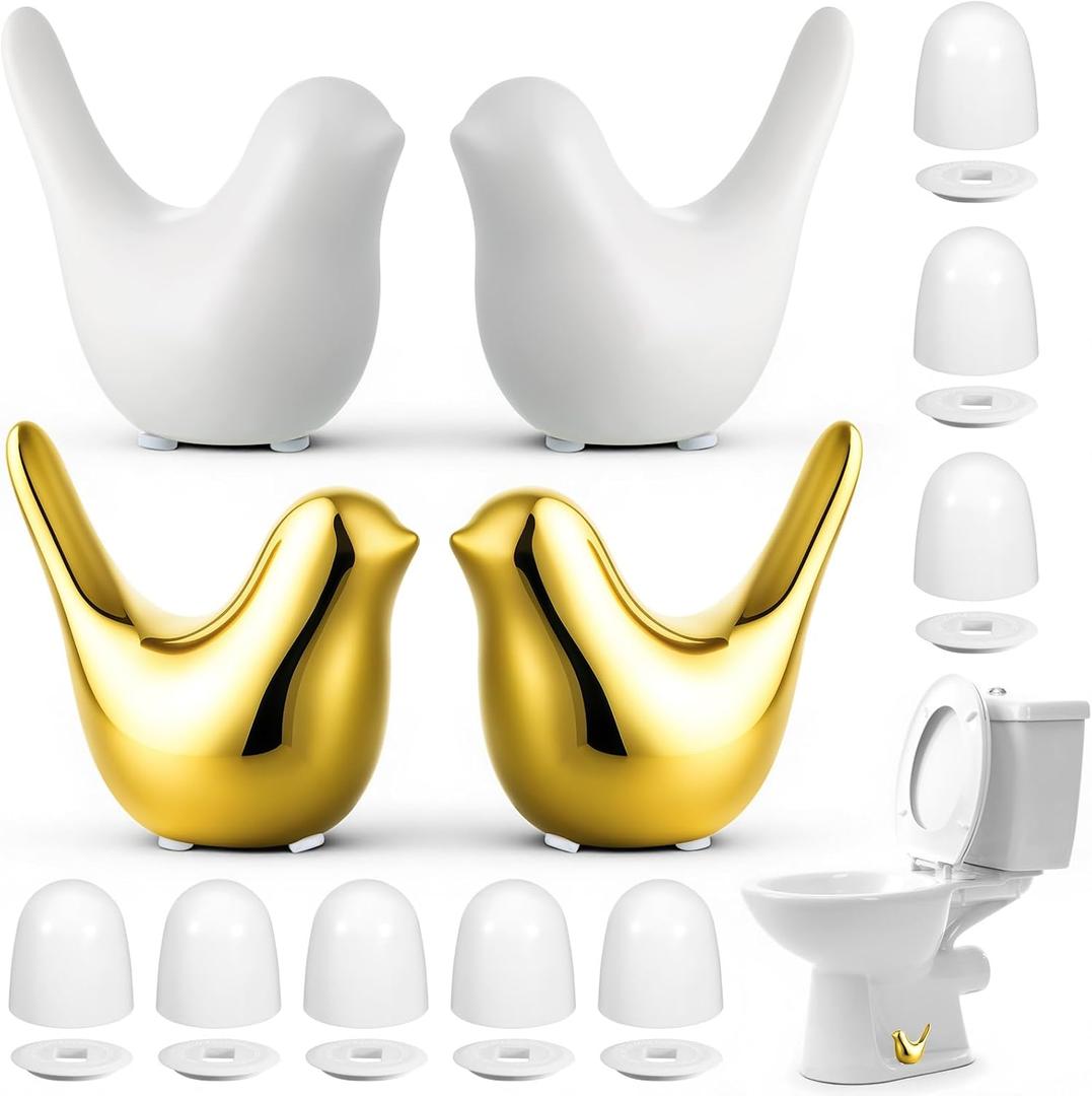 12 Pcs Ceramic Bird Toilet Bolt Caps, Gold White Cute Toilet Bolt Covers Replacement Toilets Screw Cover Caps Decor Accessories for Bathroom Decorative Easy Installation