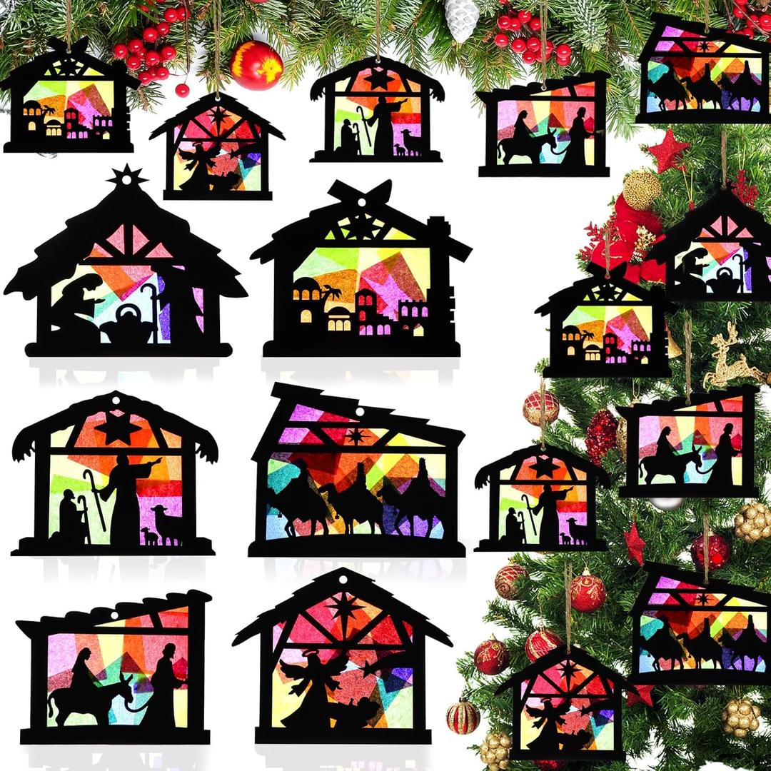 24 Pcs Christmas Nativity Ornaments, Nativity Crafts for Kids Adult, DIY Wooden Nativity Scene Ornaments, Christian Hanging Ornaments Bulk for Xmas Tree Religious Gift Jesus Sunday School Activities
