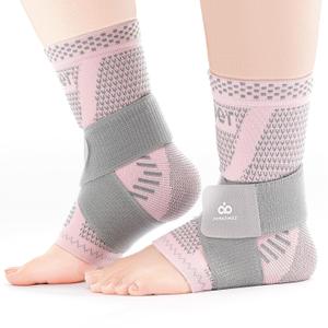 INDEEMAX Ankle Brace for Sprained Ankle Compression Sleeve, 2 Pack Copper Infused Ankle Support Brace for Women & Men, Plantar Fasciitis Relief Achilles Tendonitis, Sports Running, Pink Silver, XL