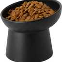 KITCHENLESTAR Small Ceramic Raised Cat Bowls, Tilted Elevated Food or Water Bowls, Stress Free, Backflow Prevention, Dishwasher and Microwave Safe, Lead & Cadmium Free(Black)