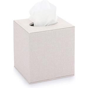 Sumnacon Square Linen Tissue Box Cover - Stylish Cube Tissue Box Holder with Magnetic Bottom, Decorative Tissue Box for Vanity Toilet Tank Dresser Night Stand Table Countertop Office Car, Beige