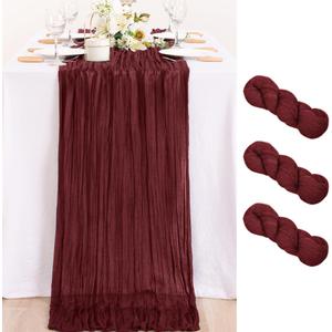 MLMC 3 Pack Burgundy Red Valentines Table Runner 10ft Rustic Gauze Wine Red Cheese Cloth Table Runner Cheesecloth Centerpiece for Wedding Holiday Anniversary Events Valentine's Day Decor