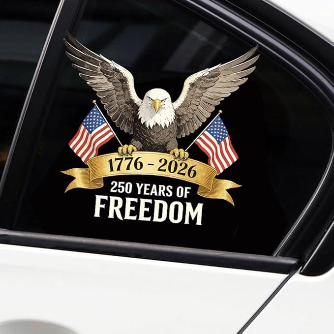 2pcs/Set 250th Anniversary USA Car Decal The Independence of USA Sticker 250 Years American Flag Vinyl Decal Bumper Sticker for Car Windows,Refrigerator (Bald Eagle)
