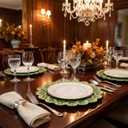 Green Charger Plates with Flower Rim, 13" Round Charger for Dinner Plates, Set of 6 Plastic Plate Chargers for Halloween, Thanksgivng, Christmas.