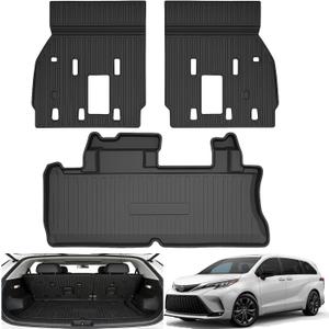 7&8 Seater Trunk Mat Backrest Mat Compatible with 2021-2025 Toyota Sienna TPE All Weather Backrest Mat Trunk Liner Replacement Protector for 2021-2025 Toyota Sienna Accessories Trunk Mat+Backrest Mat
