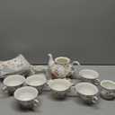 fanquare 21 Pieces Pink Blue Floral Porcelain Tea Set with Gold Trim, British Style Coffee Set for Adults, Vintage Romantic Gift Tea Sets for Wedding, Birthday, Women Tea Party