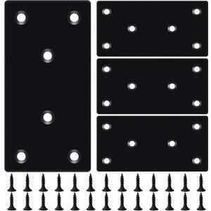 4PCS 3.94 x 1.97 inch Black Flat Mending Plate, Metal Bracket with Holes, Straight Steel Brace Fixing Joining Plate for Wood with 24PCS Screws