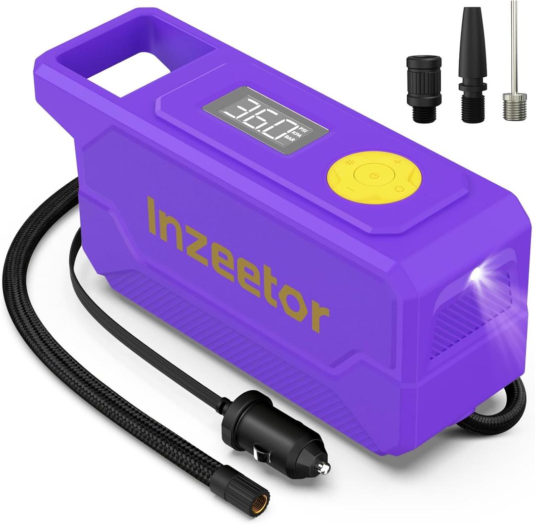 150 PSI Tire Inflator Portable Air Compressor, 12V DC Auto Shutoff Air Pump with Digital Pressure Gauge and Emergency LED Light for Car Tires, Bicycle & Balloons, Purple